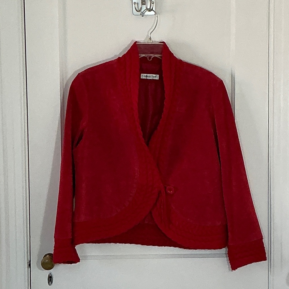 Vintage Pigskin Red Leather jacket with knit trim from Coldwater Creek, size M/L